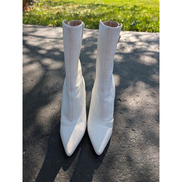Nasty Gal Womens White Croc Ankle Boots Booties 6 Chunky Heel Pointed Toe Chic - Picture 3 of 9